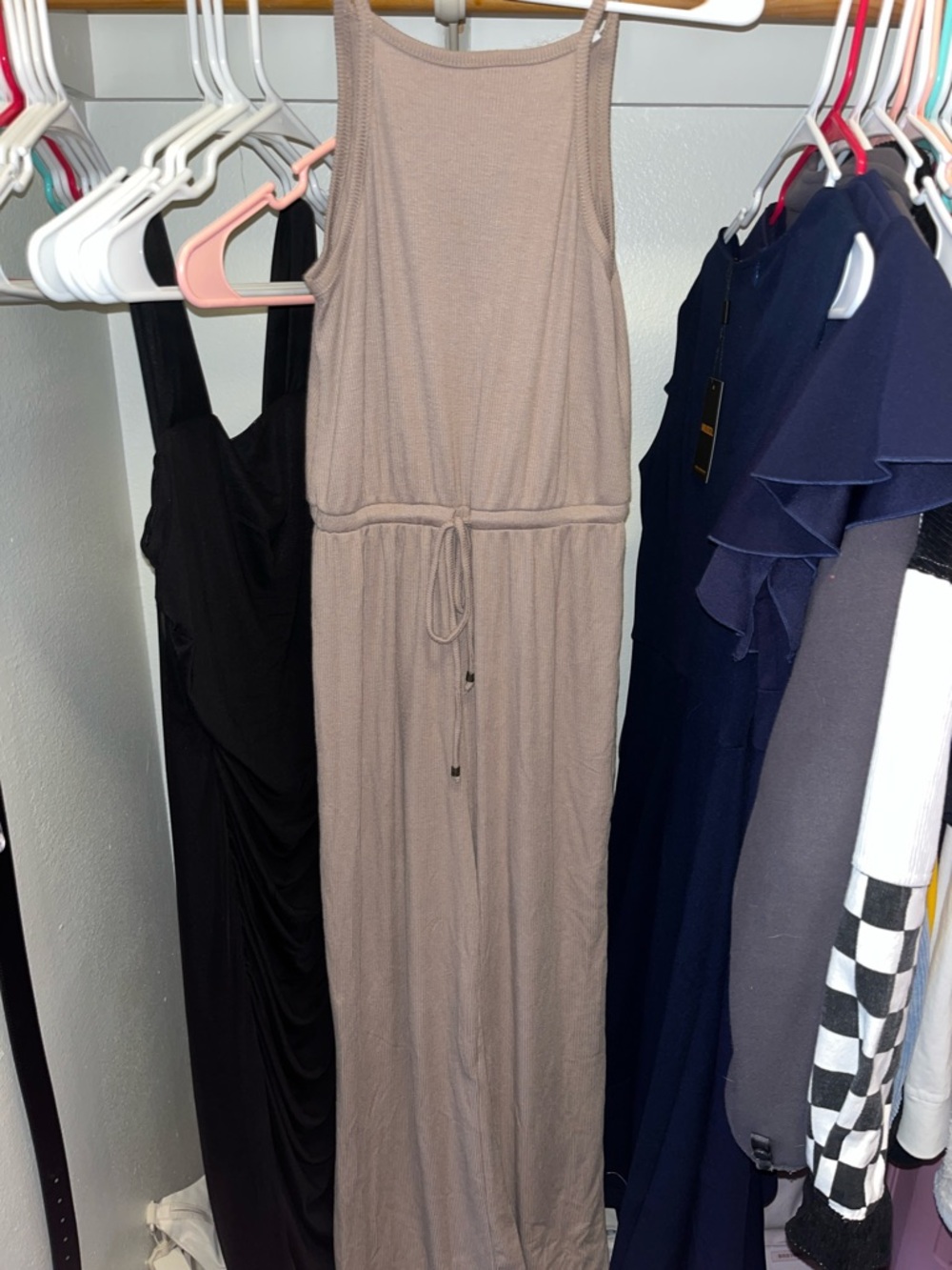 Pink Rose Taupe Maxi Dress with Drawstring Waist